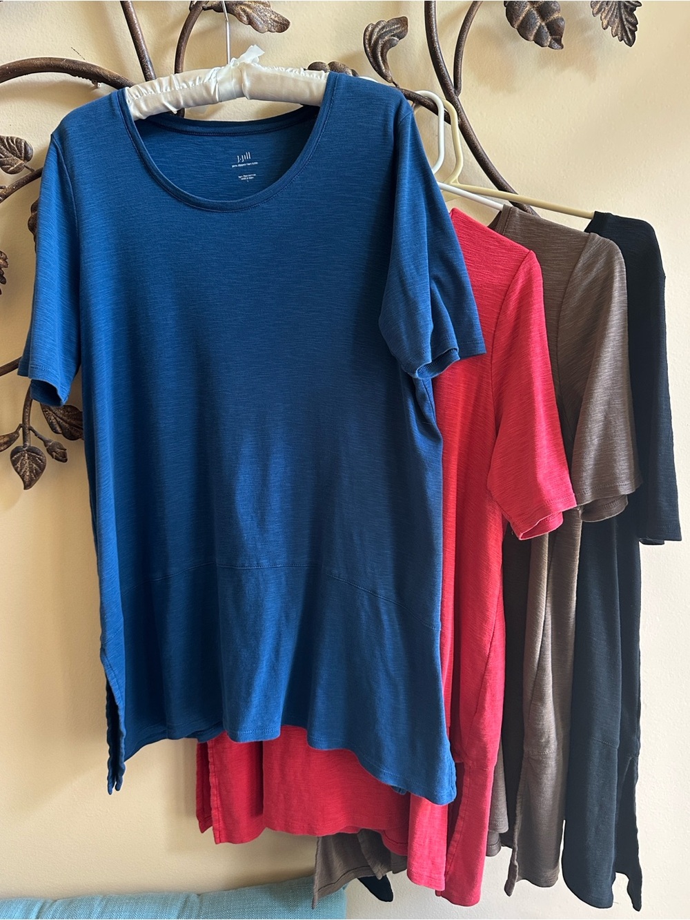 J.Jill Pima Cotton, Dipped Hem, Elbow Sleeve Tunic, Peacock Blue, Size L